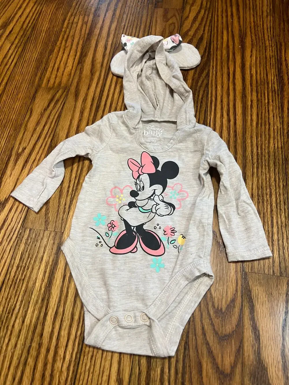 Disney Baby Minnie Mouse Long Sleeve Hooded Bodysuit sze 0-3 mo